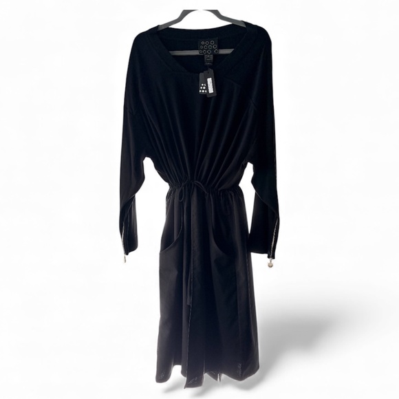 NY77 Design NWT Black Drawstring Midi Dress Size 6 (NY77 runs generous) - Picture 1 of 10